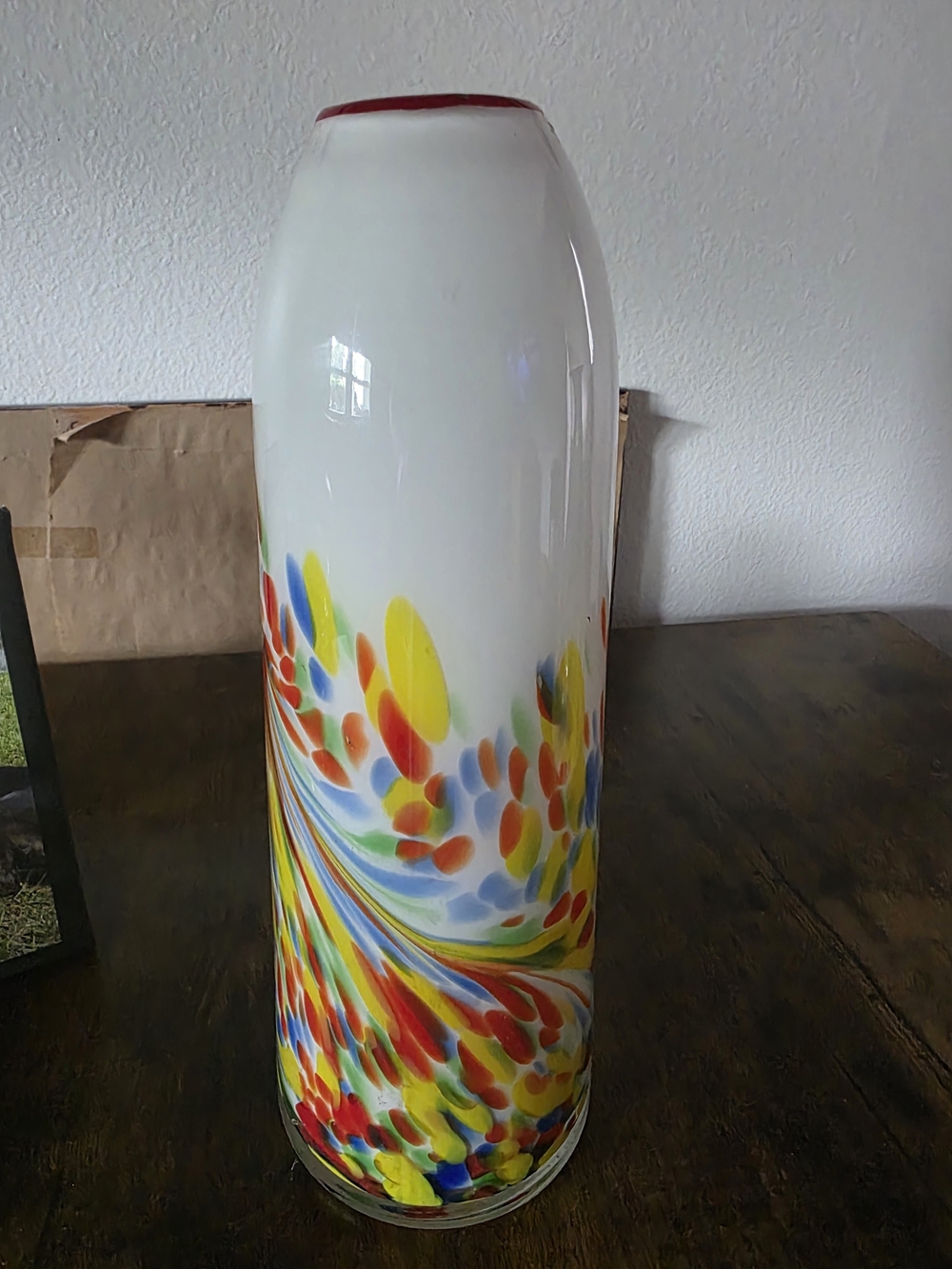 Murano Style Vintage Abstract Multicolor Glass Vase 12"